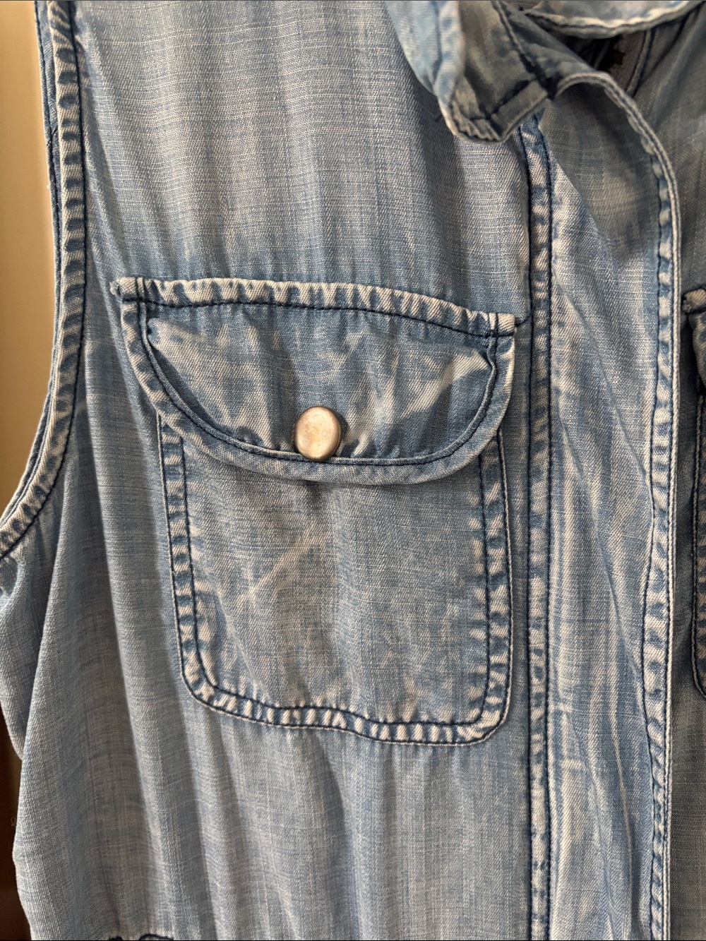Skies Are Blue Light Wash Denim Sleeveless Cargo Utility Vest Distressing - Picture 13 of 15